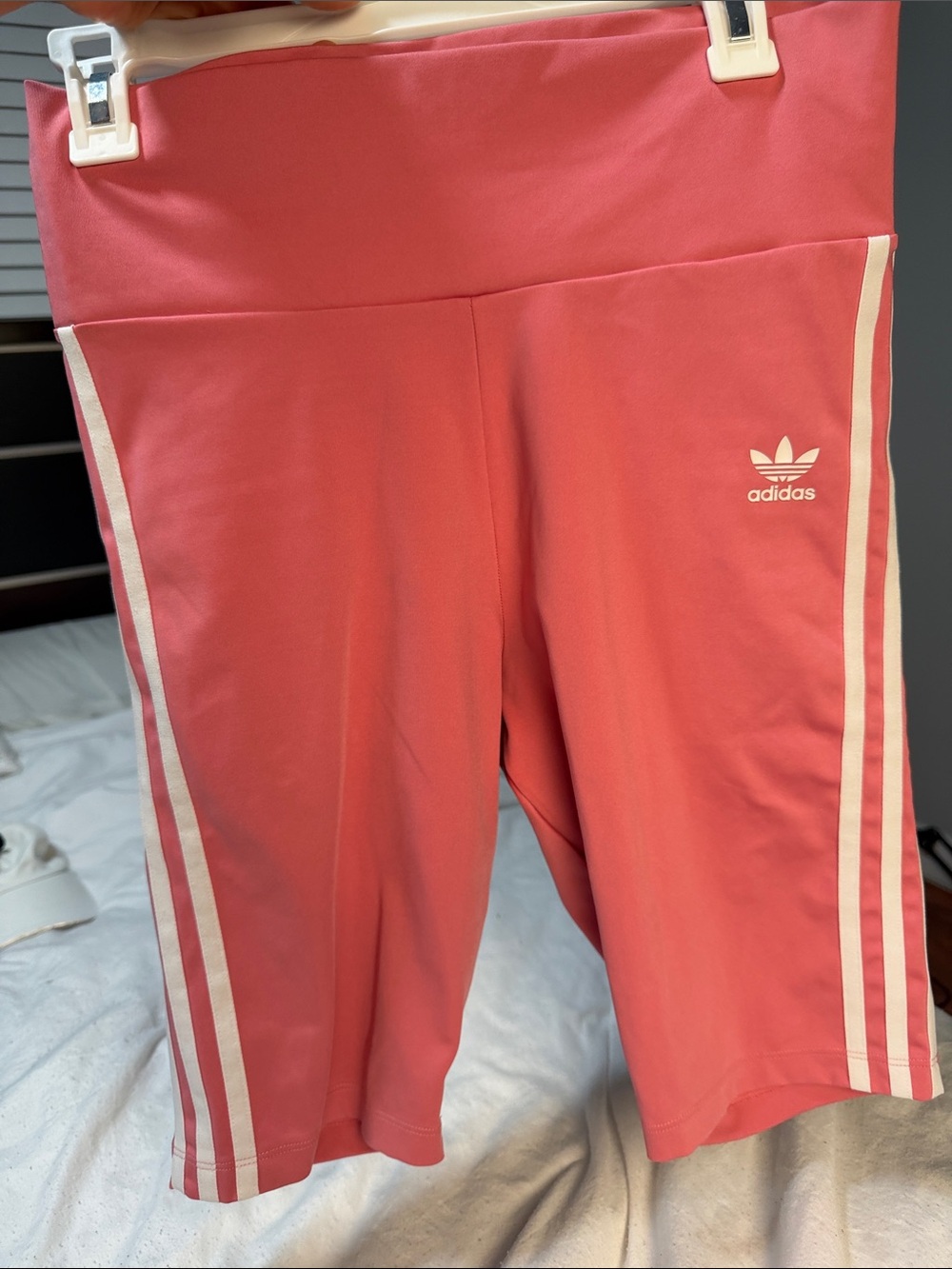 adidas Coral Pink Three-Stripe Bike Shorts